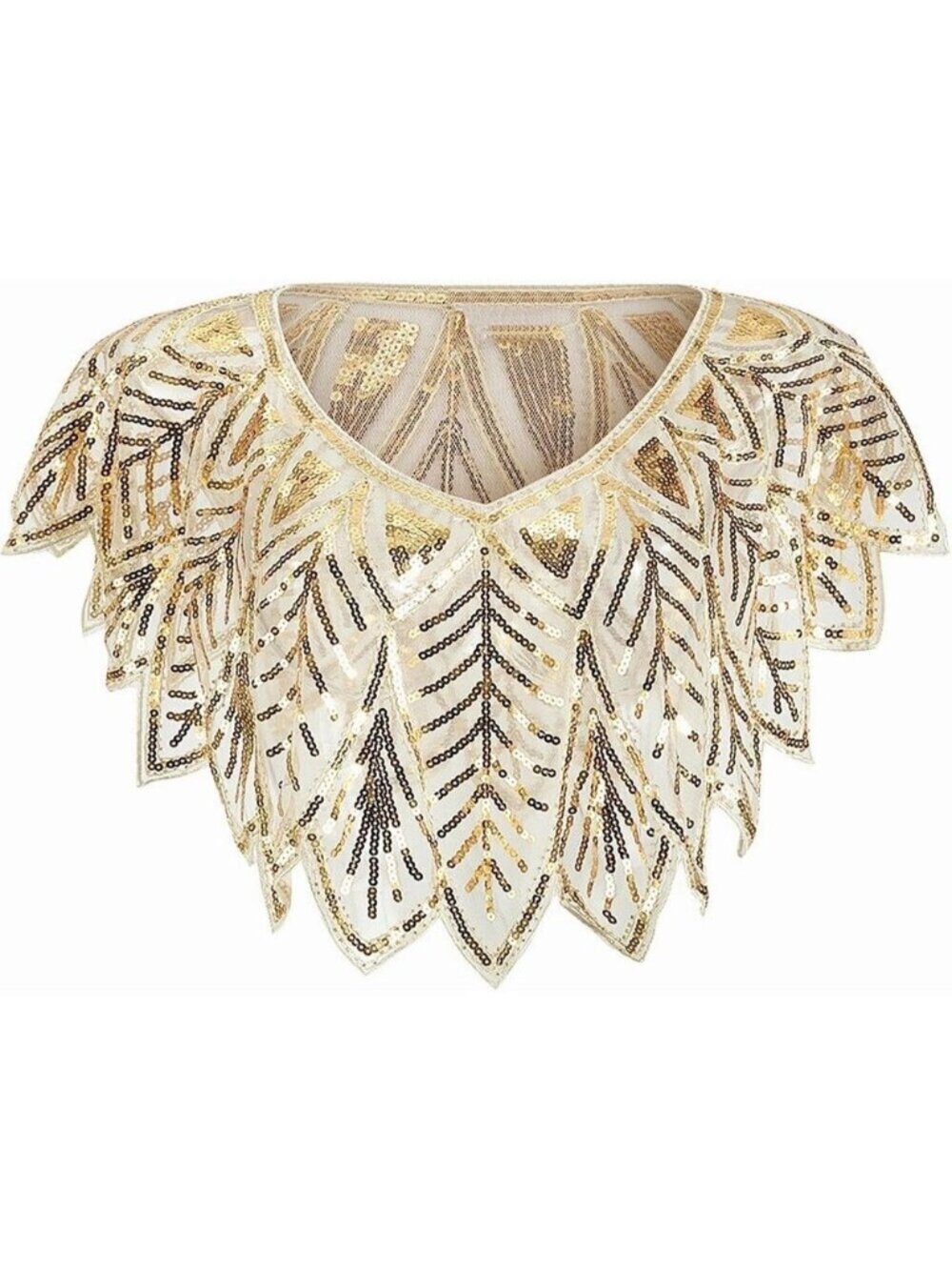 Women's Khaki 1920s Shawl Sequin Beaded Evening Cape Retro Wedding Wraps Scarf